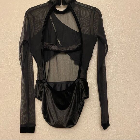 LA dance designs Solo dance custom black velvet mesh costume embellished SA - Picture 4 of 10